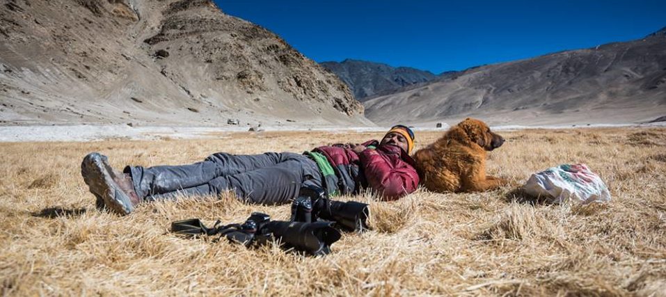 Manish with dog in ladakh